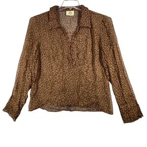ICE Blouse Leopard Print Lace Up SheerTop Animal Print Y2K Vintage Womens Medium